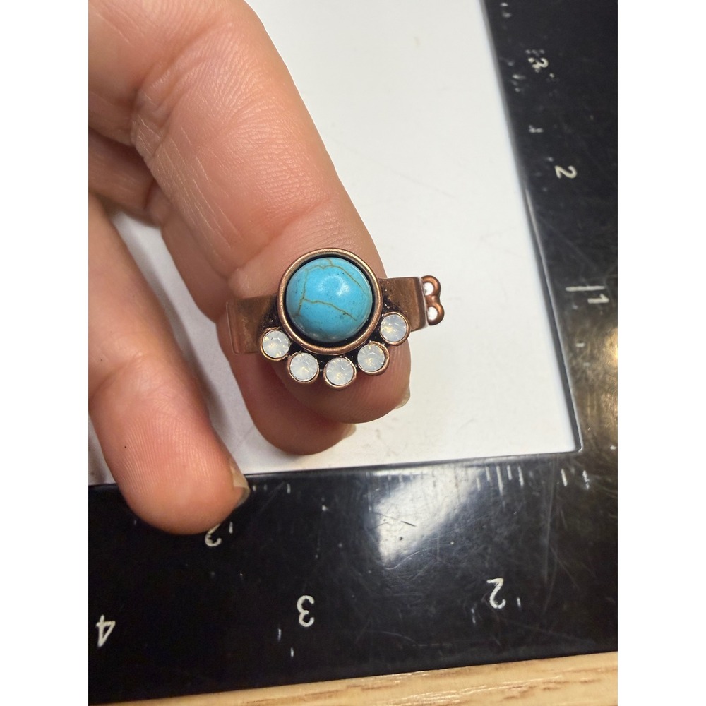Boho Copper Tone Turquoise White Opal Stretch Ring Southwestern Statement